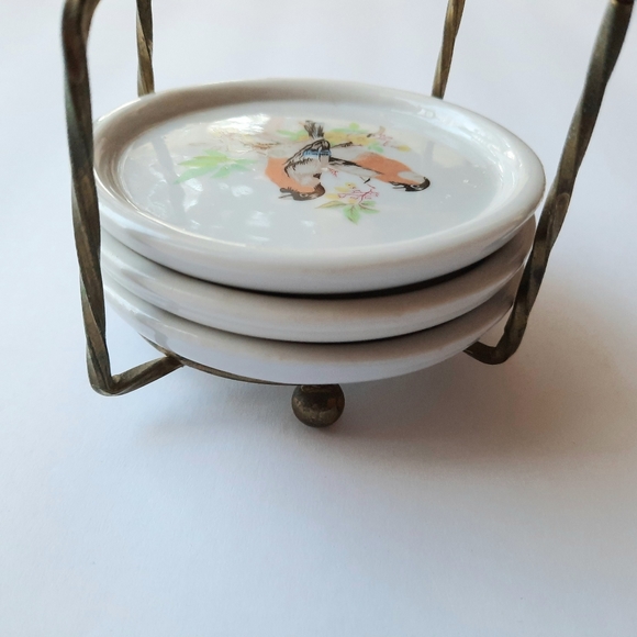 Vintage Interpur of Taiwan set of 3 porcelain bird coasters 3.5" - Picture 4 of 5